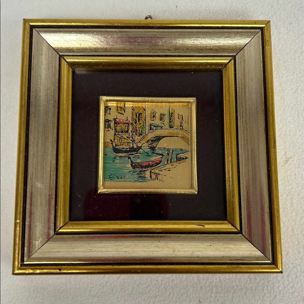 Vintage 5 x 5 framed  Italian gold leaf miniature art work